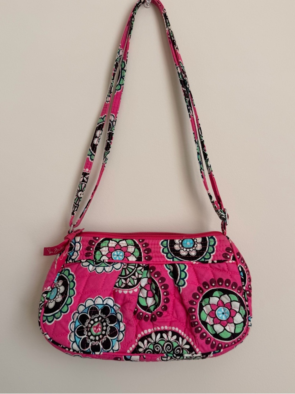 Vera Bradley Hot Pink Quilted Shoulder Bag with Floral Medallions